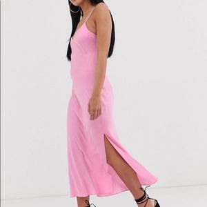 ASOS Hot Pink Satin Cami Maxi Slip Dress